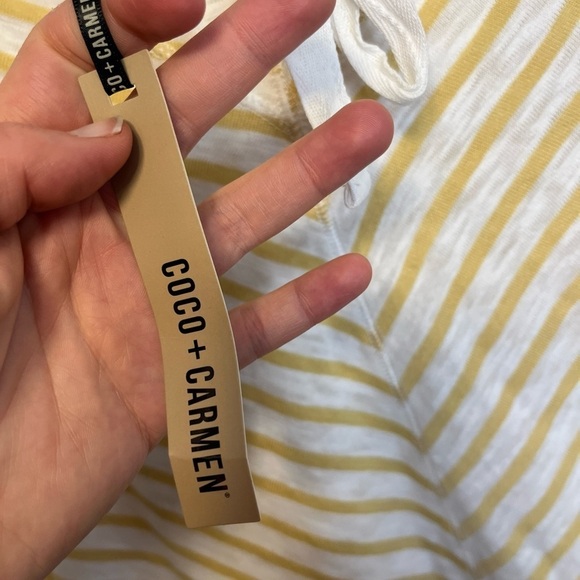 Coco+Carmen Yellow & White Striped Drawstring Hooded Tunic Shirt Sz S/M - Picture 5 of 8